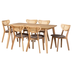 Baxton Studio Dannell Mid-Century Modern Grey Fabric and Natural Oak Finished Wood 7-Piece Dining Set
